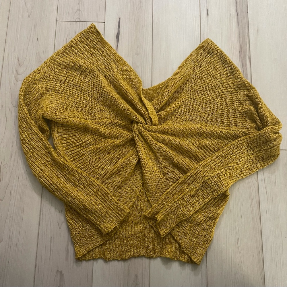Trendy Off the shoulder mustard yellow Fall Knitted acrylic sweater size small